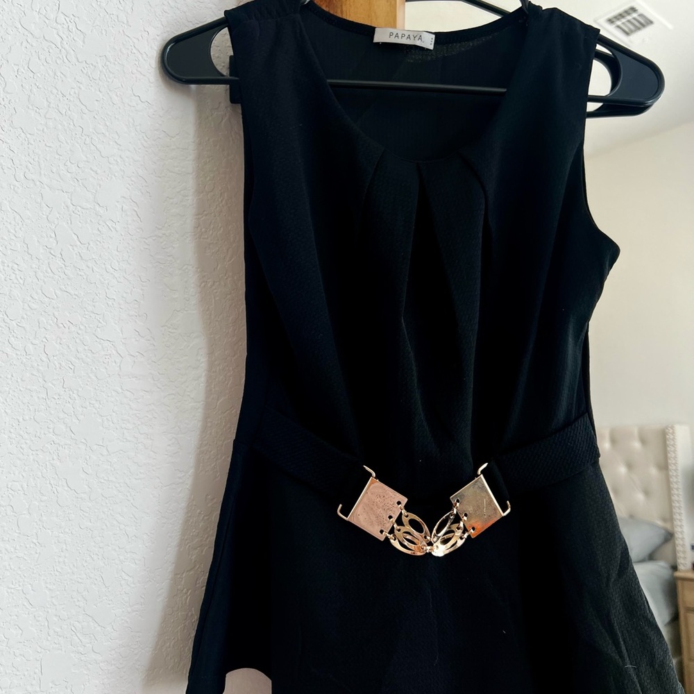 Papaya Black Sleeveless Top with Gold Accents